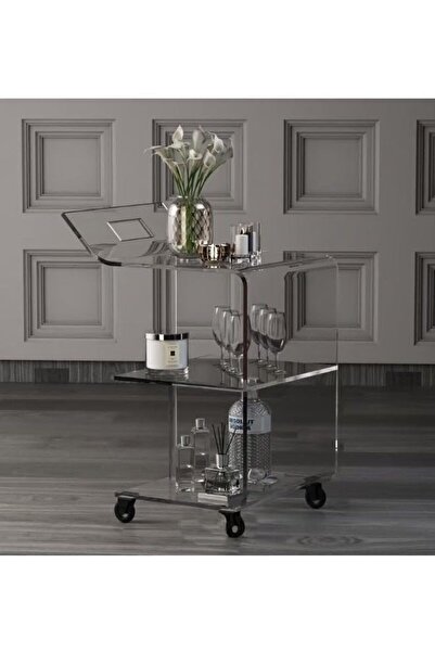 Slasa عربة تقديم طعام منحنية من الأكريليك بثلاثة أرفف، مقاس 40×50×40 سم - أني...