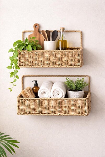 Bayev 2-Piece 1188 Rattan Rectangular Hangable Flower Pot Spoon Holder Wicker...