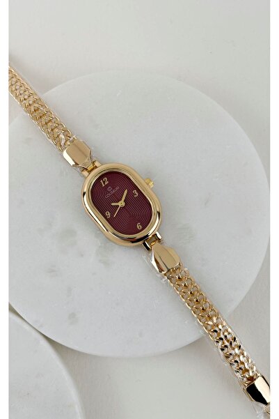 Sacha Accessories Oval Burgundy Adjustable Wristwatch