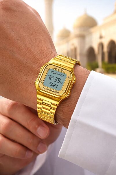 gen Retro Gold Electronic Digital Smart Watch Islamic Prayer Azan Hijri Calen...