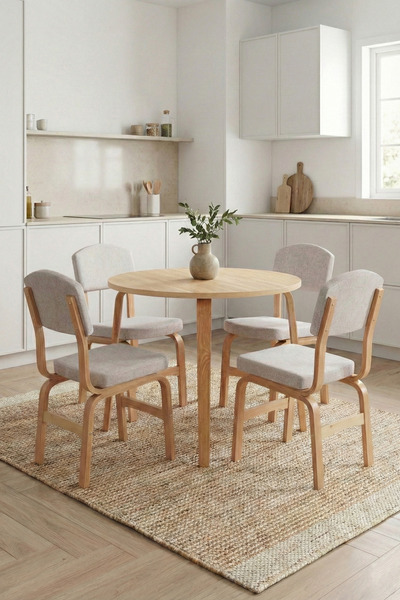 VİLİNZE Ege Sandalye Demre Yuvarlak Ahşap Mdf Mutfak Masası Takımı - 90x90 cm