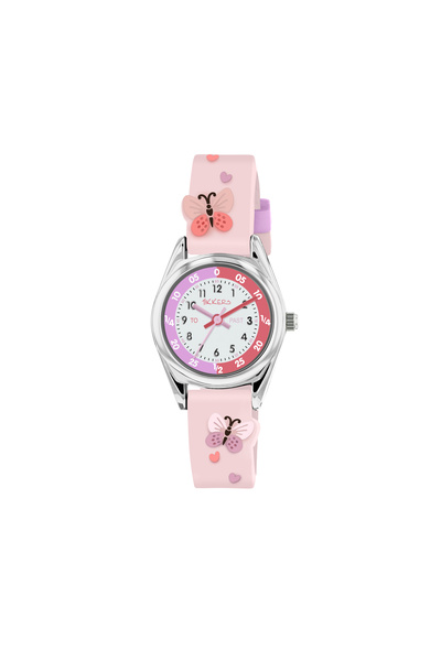 Tikkers Pink Strap Silver Time Teacher Butterfly Watch