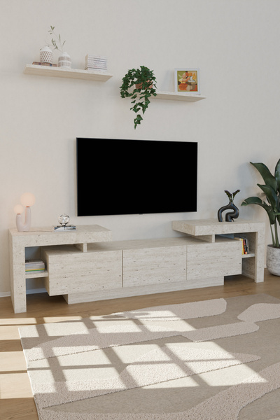 Estoria Home Terra Tv Ünitesi 190cm Modern Kullanışlı 3 Kapaklı Raflı Uçan Tv...