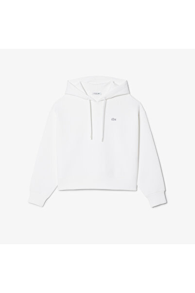 Lacoste Kadın Oversize Fit Kapüşonlu Beyaz Sweatshirt