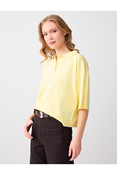 Jimmy Key Жълта блуза с поло яка, удобна кройка и ръкави до лактите
