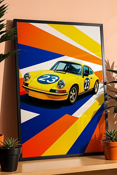 Saturn Порше 911 Класически състезателен автомобил Постер в рамка Модерен пос...