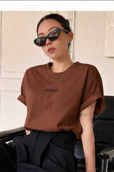 New Shine Classical Printed Brown T-Shirt