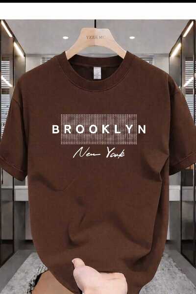 New Shine Brooklyn New York Printed Brown T-Shirt