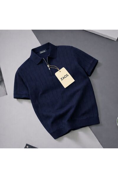 zs zaos fashion erkek poloyaka fermuarlı dokulu triko tişört pamuklu kaliteli...