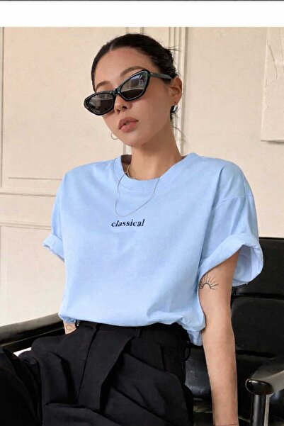 New Shine Classical Printed Baby Blue T-Shirt