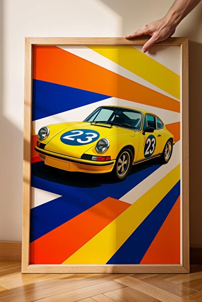 Saturn Порше 911 Класически състезателен автомобил Постер в рамка Модерен пос...