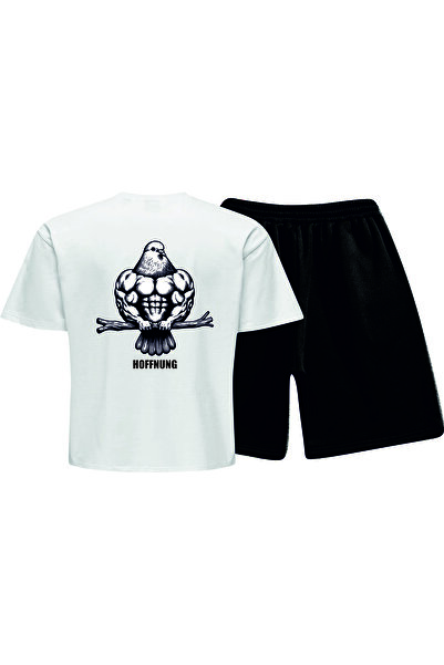 HOFFNUNG Unisex Casual Short Sleeve Set with Muscular Dove Print Outdoor Spri...