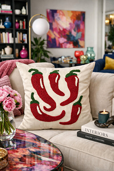 Pilloveland Punch Nakışlı Kırlent Kılıfı - 43*43 Cm - Spicy - PNK001