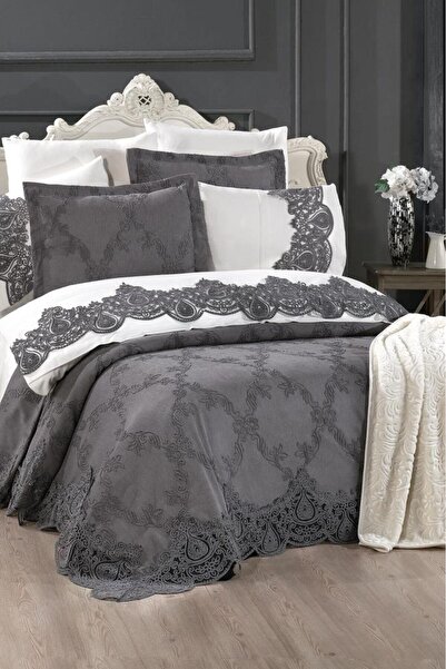 Çeyiz Diyarı Sahra 10 Piece Dowry Set with Blanket Anthracite
