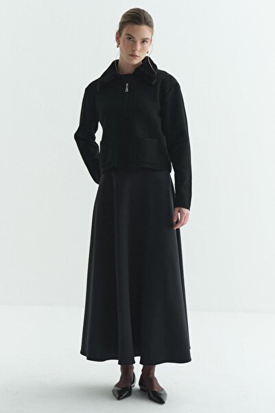 Merve Gültekin Fur Collar Knitwear Cardigan Black