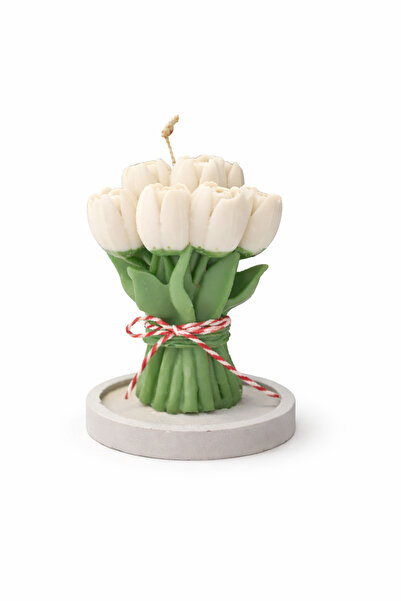 OEM Scented candle Bouquet of white tulips with cement holder
