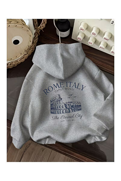LUNAVISTA Unisex Rome Italy Baskılı Oversize Sweatshirt – Roma / Italy Grafik...