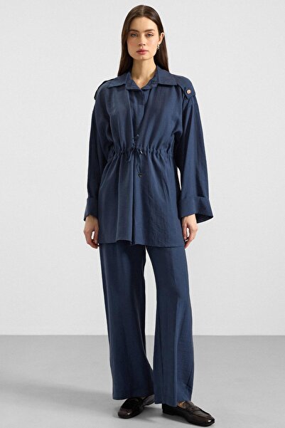 Olcay Soft Fabric Jacket and Trousers Set with Epaulet and Drawstring Detail ...