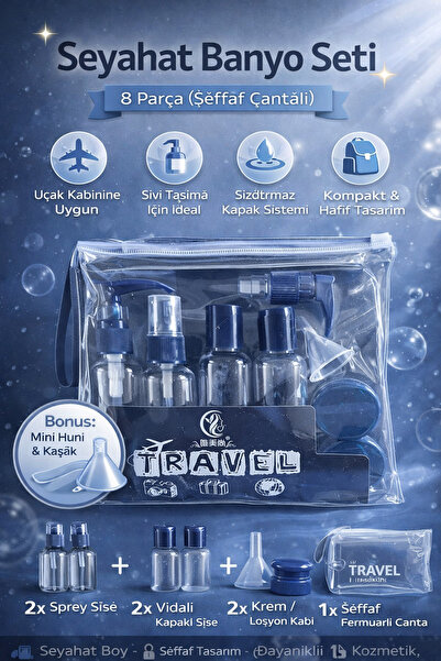 Single 8 Parça Seyahat Bakım ve Kozmetik Seti Düzenleyici Uçak Araba Kabin Uy...