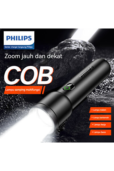 Philips Black 2024 New EDC Portable Flashlight Rechargeable LED Flashlight wi...