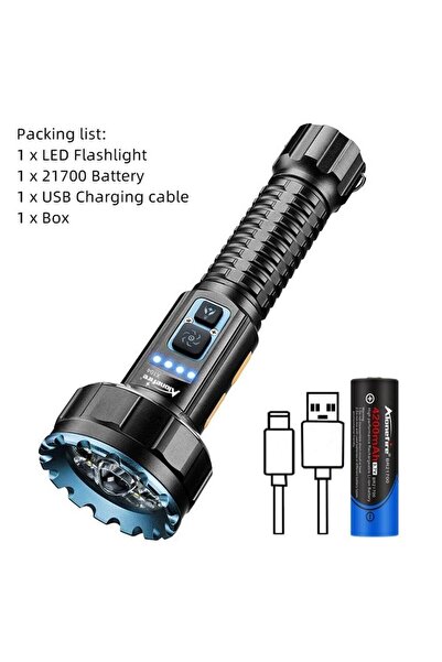 Choice مصباح يدوي X104-USB-21700 بقوة 30 واط، مزود بـ 1+8 مصابيح LED، قابل لإ...