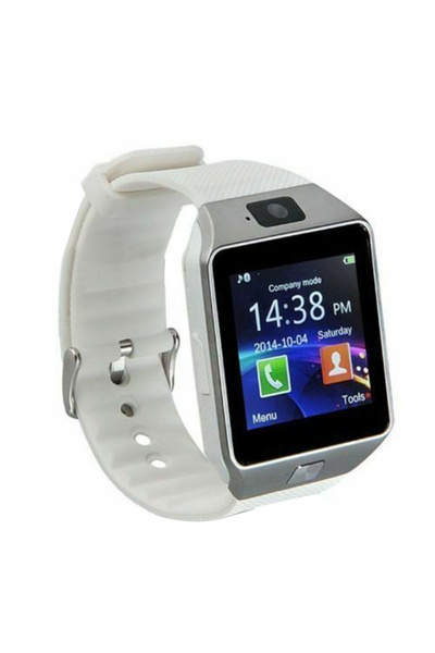 Choice ساعة يد ذكية بيضاء DZ09 تدعم شريحة SIM، شاشة لمس 1.56 بوصة، سوار، جهاز...