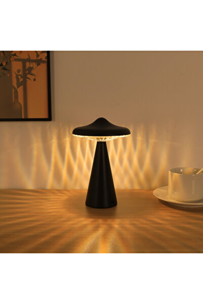 Choice مصباح ليلي LED أبيض دافئ وأسود بتصميم مستوحى من الأطباق الطائرة، مصباح...