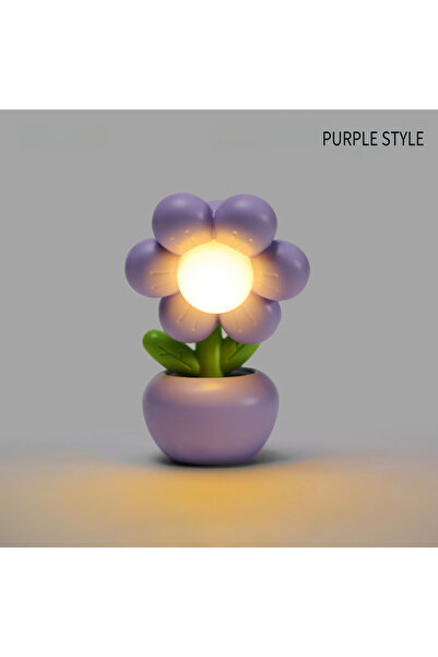 Choice مصباح ليلي صغير LED على شكل زهرة، لون بنفسجي، بزر واحد، مناسب لغرفة ال...