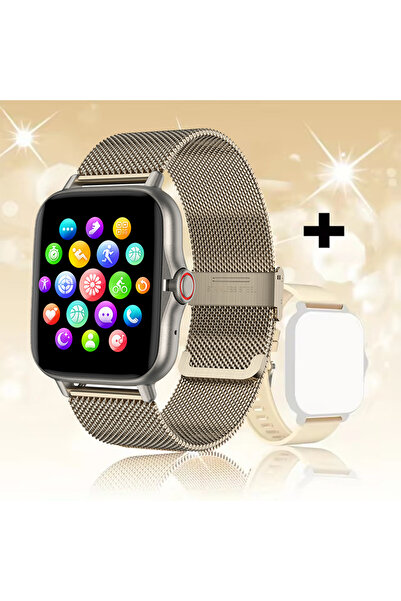 Choice ساعة ذكية ذهبية اللون مزودة بحزام شبكي، تعمل بنظام أندرويد، شاشة ملونة...