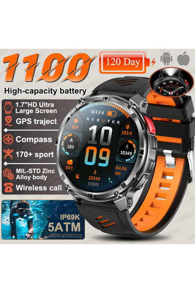 Choice بطارية كبيرة بسعة 1100 مللي أمبير، لون أسود وبرتقالي، ساعة ذكية جديدة ...