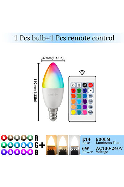 Choice AC100-240V RGB 3000K 1PCS 1-10PCS E14 Candle LED Bulb RGB 24 Key Remot...