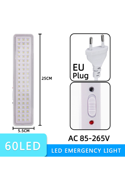 Choice4 مصباح طوارئ محمول مزود بقابس أوروبي أبيض بارد، 60 مصباح LED، 30/60 مص...