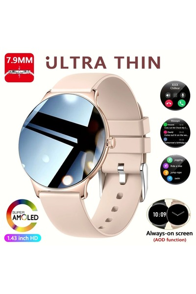 Choice ساعة ذكية جديدة فائقة النحافة بتقنية AMOLED للنساء، تعرض الوقت دائماً،...