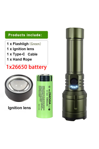 XIWANGFIRE green Green-26650 Battery 1000LM Bright Rechargeable Flashlight -O...