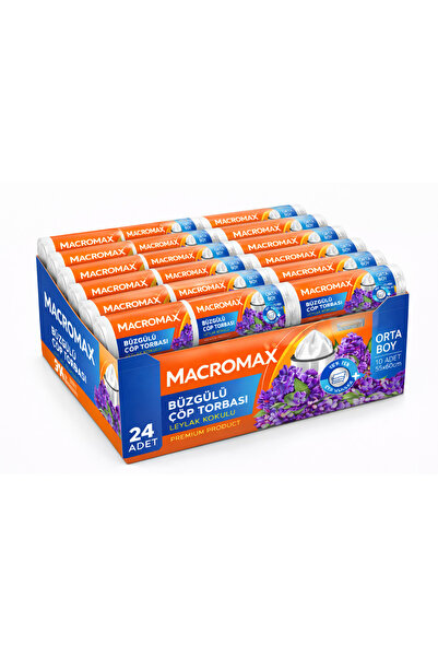 MACROMAX أكياس قمامة برباط مقاس متوسط (55×60 سم) برائحة الليلك 10 قطع × 24 عبوة
