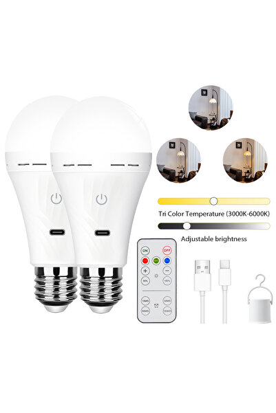 Choice 7w 2 Pack USB-C Rechargeable Light Bulb - 3 Color, Remote/Dimmable/Tim...