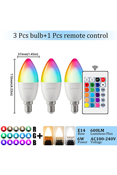 Choice AC100-240V RGB 3000K 3PCS 1-10PCS E14 Candle LED Bulb RGB 24 Key Remot...