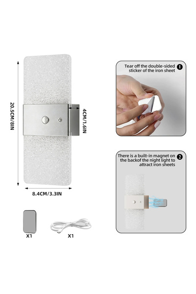 Choice مصباح حائط كروم LED قابل للشحن يعمل باللمس، مزود بمستشعر لمس، 3 ألوان،...