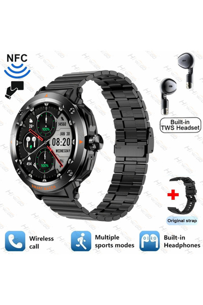 Choice ساعة ذكية جديدة 2025 بشريط فولاذي أسود، مزودة بسماعة بلوتوث، 2 في 1، ت...