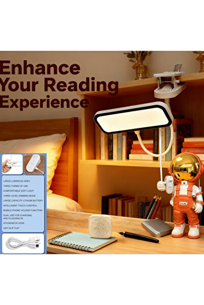 Choice مصباح مكتبي أبيض بتقنية LED قابل للتثبيت بمشبك، بثلاثة ألوان قابلة لتع...