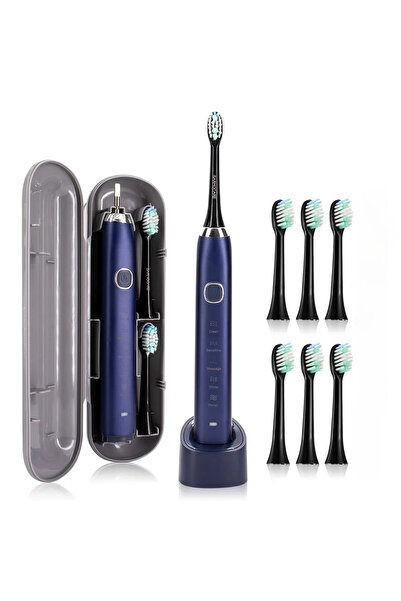 Choice1 فرشاة أسنان كهربائية زرقاء بستة رؤوس فرشاة، قابلة لإعادة الشحن، محمول...