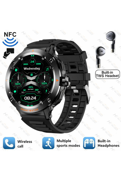 Choice ساعة ذكية جديدة سوداء موديل 2025 مع سماعة بلوتوث، 2 في 1، تدعم تقنية N...