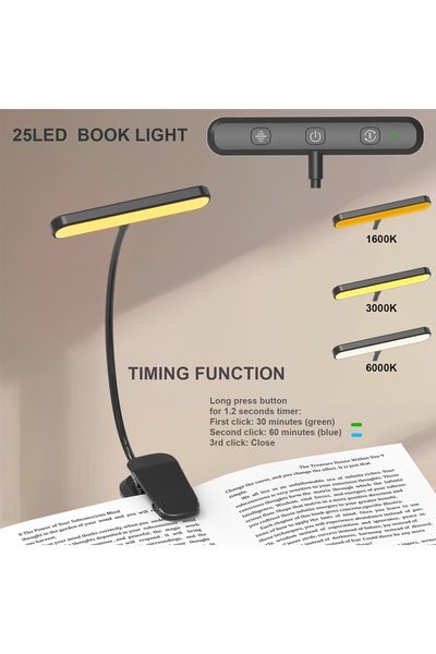 Choice Black LED Rechargeable Book Light for Reading in Bed Memory Function-E...