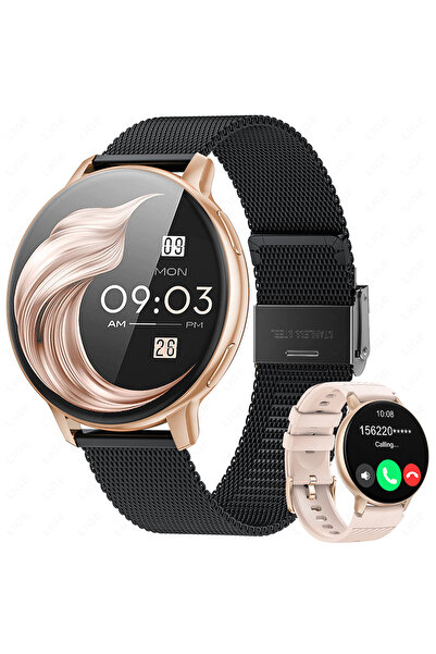 Lige ساعة ذكية سوداء وذهبية اللون مزودة بتقنية بلوتوث للمكالمات، ساعة نسائية ...