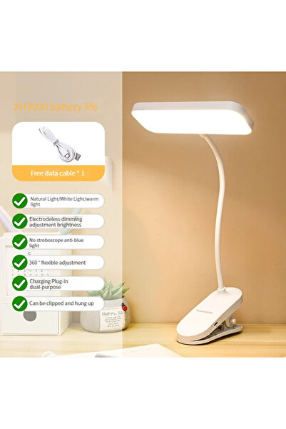 Choice مصباح مكتبي أبيض قابل لإعادة الشحن عبر منفذ USB، مزود بخاصية حماية الع...