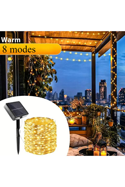 Choice سلسلة إضاءة خارجية تعمل بالطاقة الشمسية بطول 12 مترًا و100 مصباح LED، ...