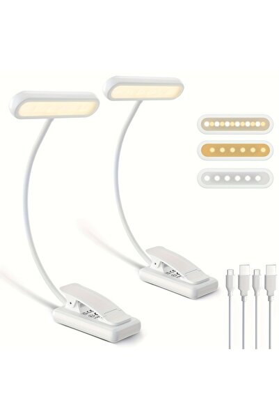 Choice WHITE changeable 1 pcs USB Rechargeable Book Light 3 Color Adjustable ...