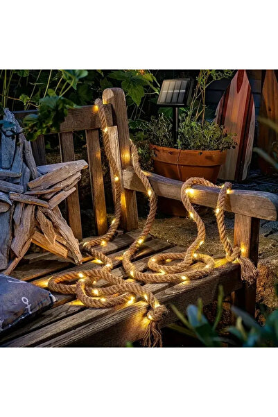 Choice مصباح شمسي بتصميم ريترو مبتكر، مصنوع من حبل قنب، بطول 7 أمتار و50 مصبا...