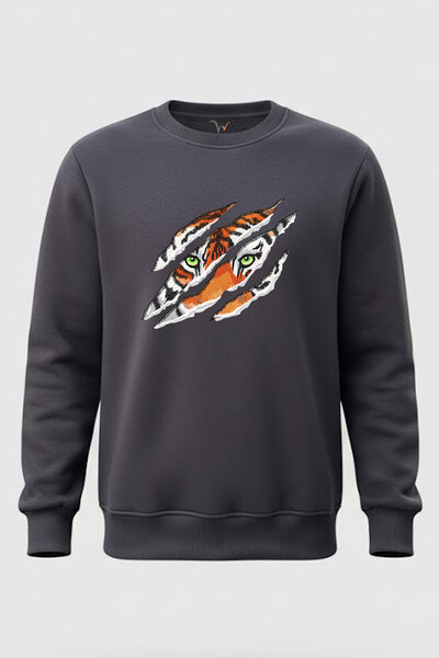 WİDİ سترة رياضية بتصميم مطبوع بنقشة النمر، مصنوعة من القطن بنسبة 100%، بقصة ع...