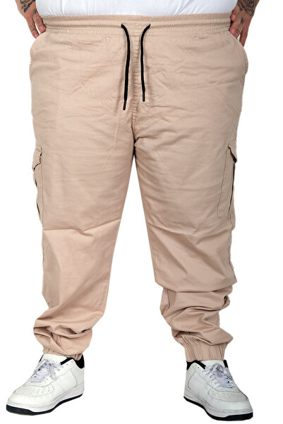 ModeXL Mode XL Large Size Men's Linen Cargo Jogger Barcelona Pants 25911 Beige